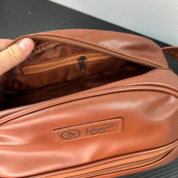 Penguin By Munsingwear Mens Leather Travel Kit Bag W/ Zip Closure & Carry Handle - Picture 9 of 13